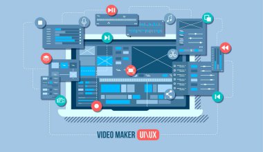 Mobil video editörü düz vektör kavramı. Hareket tasarım stüdyosu, video editörü app, online video oluşturma. Konsept illüstrasyon.