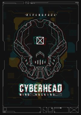 Fütüristik poster bir robot kafa ile. Web ve baskı için şablon. Broşür ve el ilanı düzeni.