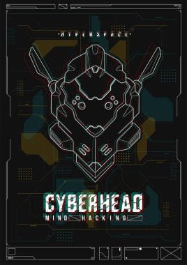 Fütüristik poster bir robot kafa ile. Web ve baskı için şablon. Broşür ve el ilanı düzeni.