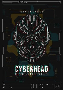 Fütüristik poster bir robot kafa ile. Web ve baskı için şablon. Broşür ve el ilanı düzeni.