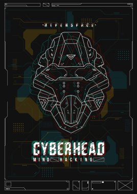 Fütüristik poster bir robot kafa ile. Web ve baskı için şablon. Broşür ve el ilanı düzeni.