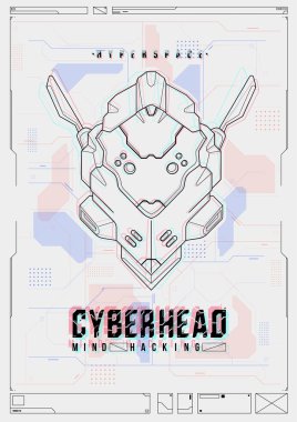 Fütüristik poster bir robot kafa ile. Web ve baskı için şablon. Broşür ve el ilanı düzeni.