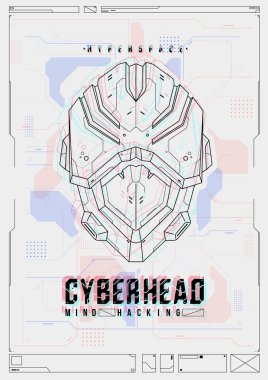 Fütüristik poster bir robot kafa ile. Web ve baskı için şablon. Broşür ve el ilanı düzeni.