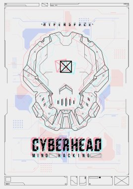 Fütüristik poster bir robot kafa ile. Web ve baskı için şablon. Broşür ve el ilanı düzeni.