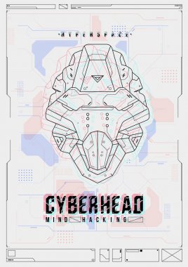 Fütüristik poster bir robot kafa ile. Web ve baskı için şablon. Broşür ve el ilanı düzeni.