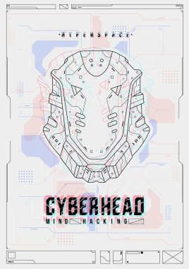 Fütüristik poster bir robot kafa ile. Web ve baskı için şablon. Broşür ve el ilanı düzeni.