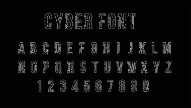 Fütüristik vektör yazı tipi tasarım. Harf ve rakam web ve uygulama Techno için yazı tipi alfabe yazın. Dijital yüksek teknoloji stil sembolleri.
