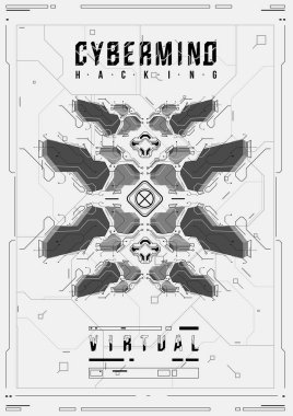 Cyberpunk fütüristik poster. Retro futuristik poster şablonu. Teknik soyut poster şablonu. Web ve baskı için modern el ilanı. kesmek, siber kültür, programlama ve sanal ortamlar.
