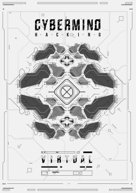 Cyberpunk futuristic poster. Retro futuristic poster template. Tech Abstract poster template. Modern flyer for web and print. hacking, cyber culture, programming and virtual environments. clipart