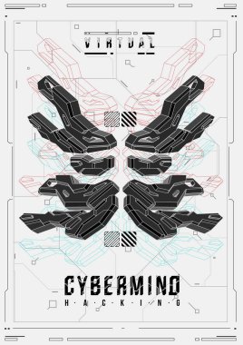 Cyberpunk fütüristik poster. Retro futuristik poster şablonu. Teknik soyut poster şablonu. Web ve baskı için modern el ilanı. kesmek, siber kültür, programlama ve sanal ortamlar.