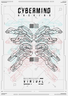 Cyberpunk fütüristik poster. Retro futuristik poster şablonu. Teknik soyut poster şablonu. Web ve baskı için modern el ilanı. kesmek, siber kültür, programlama ve sanal ortamlar.