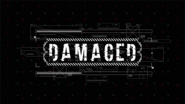 Hasarlı. Baskı ve web için Hud elemanları ile Kavramsal Düzen. Fütüristik kullanıcı arabirimi elemanları ile yazı.