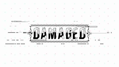 Hasarlı. Baskı ve web için Hud elemanları ile Kavramsal Düzen. Fütüristik kullanıcı arabirimi elemanları ile yazı.