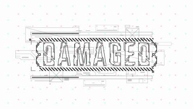 Hasarlı. Baskı ve web için Hud elemanları ile Kavramsal Düzen. Fütüristik kullanıcı arabirimi elemanları ile yazı.