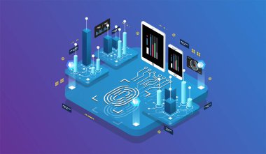 Biyometrik tasarım konsepti sanal gerçeklik ve artırılmış gerçeklik. yazılım geliştirme ve programlama. Büyük veri merkezi hesaplaması, kuantum bilgisayar biyometrik vektör teknolojisi