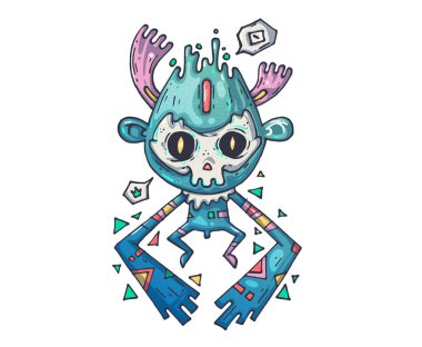 Komik canavar. Baskı ve web için karikatür illüstrasyon. Modern grafik stilinde karakter.