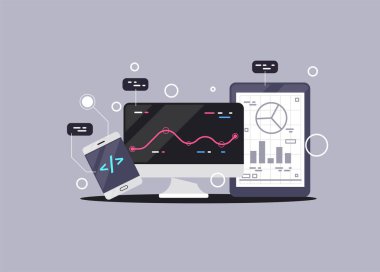 programlama afiş, kodlama, en iyi programlama dilleri, düz illüstrasyon kavramı