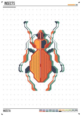 Vektör geometrik böcek veya böcek. Poster arka planında böcek var. Baskı, tebrik kartı, kreş posteri için idealdir.