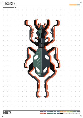 Vektör geometrik böcek veya böcek. Poster arka planında böcek var. Baskı, tebrik kartı, kreş posteri için idealdir.