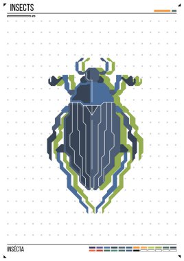 Vektör geometrik böcek veya böcek. Poster arka planında böcek var. Baskı, tebrik kartı, kreş posteri için idealdir.