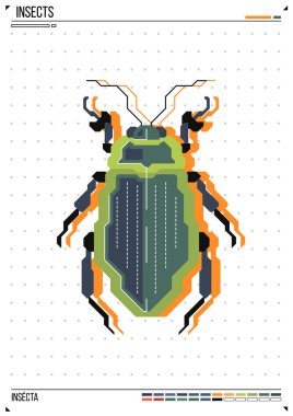 Vektör geometrik böcek veya böcek. Poster arka planında böcek var. Baskı, tebrik kartı, kreş posteri için idealdir.