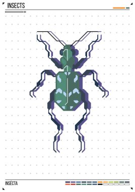 Vektör geometrik böcek veya böcek. Poster arka planında böcek var. Baskı, tebrik kartı, kreş posteri için idealdir.