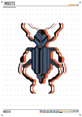 Vektör geometrik böcek veya böcek. Poster arka planında böcek var. Baskı, tebrik kartı, kreş posteri için idealdir.