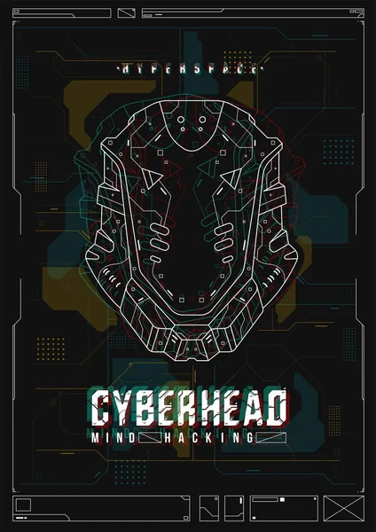 Fütüristik poster bir robot kafa ile. Web ve baskı için şablon. Broşür ve el ilanı düzeni.