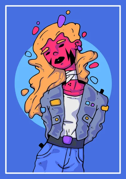 trendy tarzında karikatür kız. Vektör yaratıcı illüstrasyon.