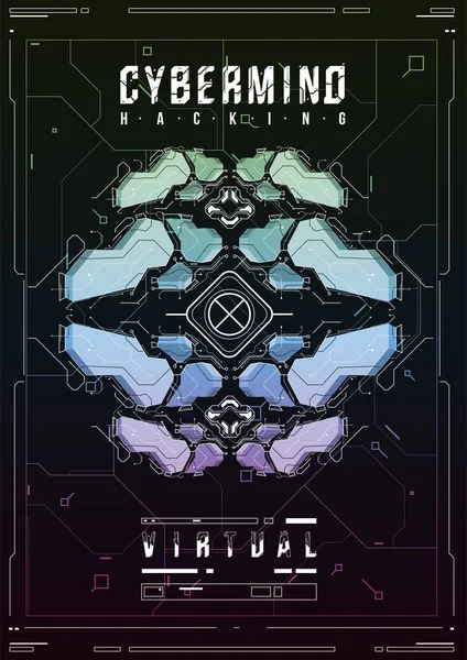 Cyberpunk futuristic poster. Retro futuristic poster template. Tech Abstract poster template. Modern flyer for web and print. hacking, cyber culture, programming and virtual environments. — Stock Vector