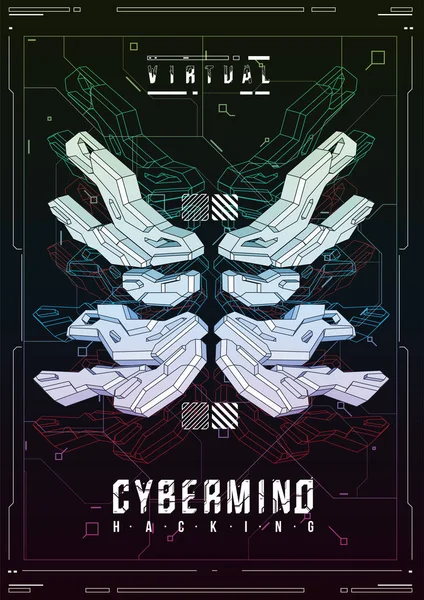 Cyberpunk futuristische poster. Retro-futuristische poster sjabloon. Tech abstracte poster sjabloon. Moderne flyer voor web en print. Hacking, cyber cultuur, programmering en virtuele omgevingen. — Stockvector