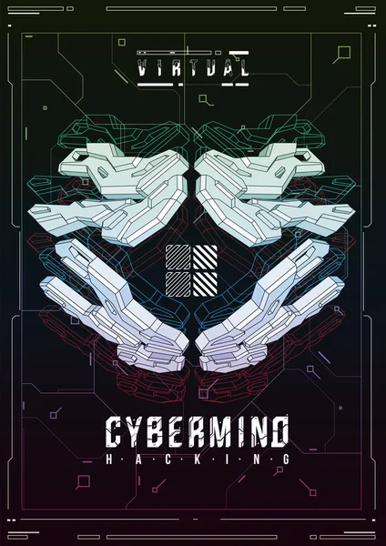 Poster futuristik Cyberpunk. Templat poster Retro futuristik. Teknisi Abstrak poster template. Penerbang modern untuk web dan cetak. hacking, cyber culture, programming dan lingkungan virtual . - Stok Vektor