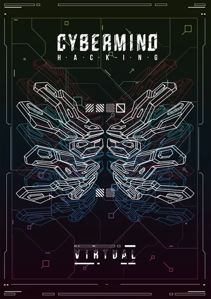 Cyberpunk futuristic poster. Retro futuristic poster template. Tech Abstract poster template. Modern flyer for web and print. hacking, cyber culture, programming and virtual environments. — Stock Vector