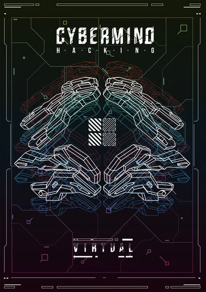 Poster futuristik Cyberpunk. Templat poster Retro futuristik. Teknisi Abstrak poster template. Penerbang modern untuk web dan cetak. hacking, cyber culture, programming dan lingkungan virtual . - Stok Vektor