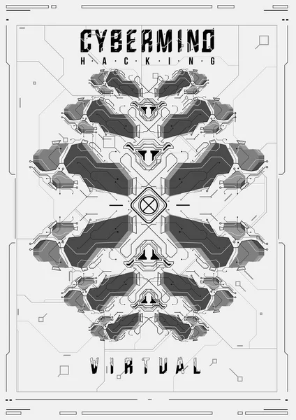 Cyberpunk φουτουριστικό αφίσα. Ρετρό φουτουριστικό αφίσα πρότυπο. Πρότυπο αφηρημένη αφίσα τεχνολογίας. Σύγχρονη Φέιγ βολάν για web και εκτύπωση. hacking, cyber πολιτισμού, προγραμματισμού και εικονικά περιβάλλοντα. — Διανυσματικό Αρχείο