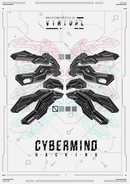 Cyberpunk futuristiska affisch. Retro futuristisk affisch mall. Tech abstrakt affisch mall. Moderna flyer för webb och print. Hacking, cyber kultur, programmering och virtuella miljöer. — Stock vektor