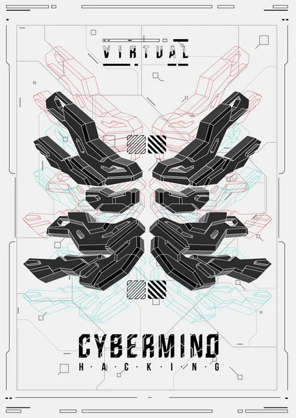 Poster futuristik Cyberpunk. Templat poster Retro futuristik. Teknisi Abstrak poster template. Penerbang modern untuk web dan cetak. hacking, cyber culture, programming dan lingkungan virtual . - Stok Vektor