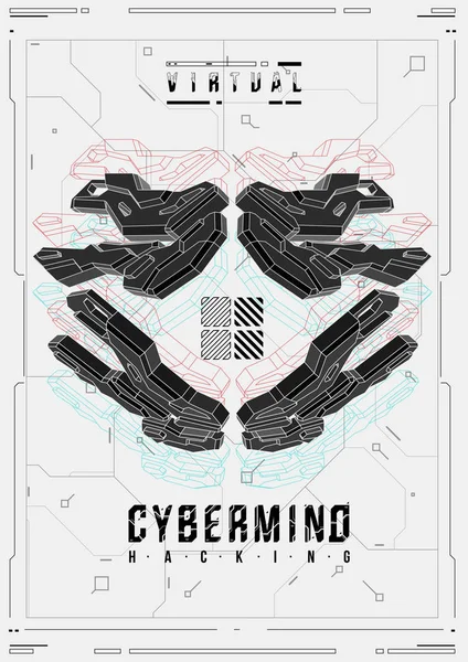 Cyberpunk futuristische poster. Retro-futuristische poster sjabloon. Tech abstracte poster sjabloon. Moderne flyer voor web en print. Hacking, cyber cultuur, programmering en virtuele omgevingen. — Stockvector