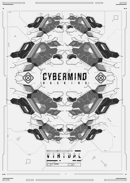 Cyberpunk futuristische poster. Retro-futuristische poster sjabloon. Tech abstracte poster sjabloon. Moderne flyer voor web en print. Hacking, cyber cultuur, programmering en virtuele omgevingen. — Stockvector