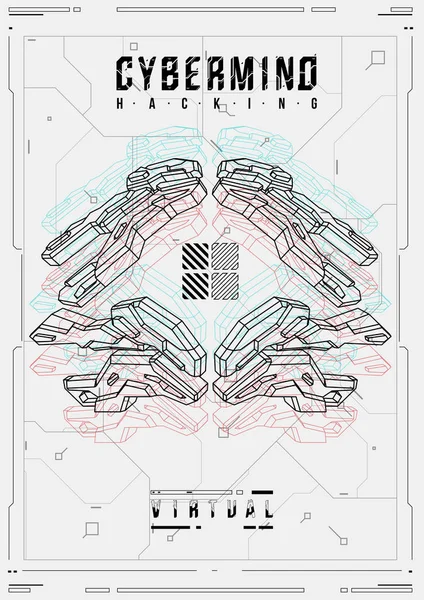 Poster futuristik Cyberpunk. Templat poster Retro futuristik. Teknisi Abstrak poster template. Penerbang modern untuk web dan cetak. hacking, cyber culture, programming dan lingkungan virtual . - Stok Vektor