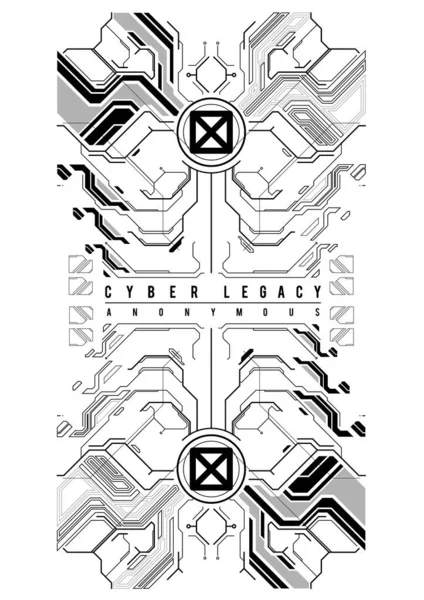 사이버 펑크 미래의 포스터. IT 기술 HUD 요소가 있는 포스터 템플릿을 추상화 한다. 웹과 인쇄를 위한 현대의 플라이어. 해킹, 사이버 문화, 프로그래밍, 가상 환경. — 스톡 벡터