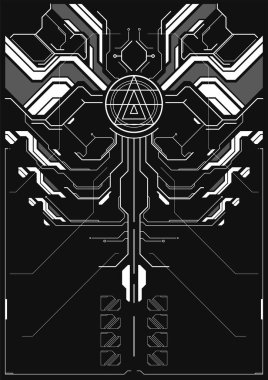 Siber punk fütürist poster. Yüksek çözünürlüklü teknoloji ürünü poster şablonu. İnternet ve baskı için modern broşür. hackleme, siber kültür, programlama ve sanal ortamlar.