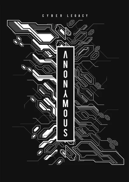 Poster futuristik Cyberpunk. Teknisi Abstrak poster template dengan elemen HUD. Penerbang modern untuk web dan cetak. hacking, cyber culture, programming dan lingkungan virtual. - Stok Vektor