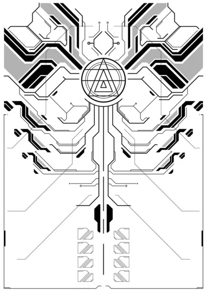 Кіберпанк-футуристичний плакат. Техно Абстрактний плакат з елементами HUD. Сучасний літальний апарат для Інтернету та друку. хакерство, кіберкультура, програмування та віртуальне середовище. — стоковий вектор