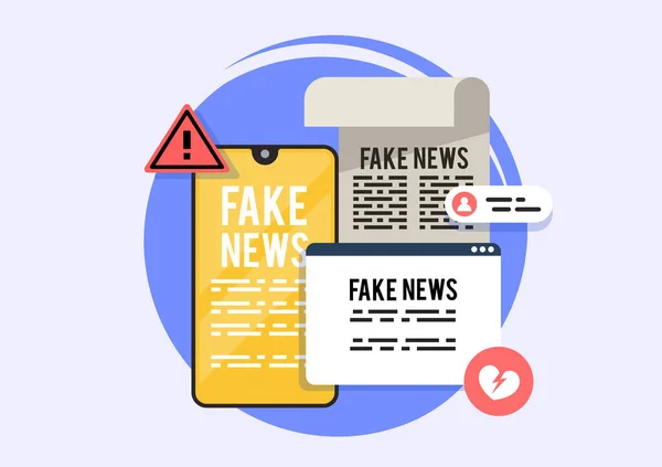 Žlutý tisk, falešné zprávy v online přihlášce. Zpravodajské portály s falešnými zprávami. — Stockový vektor