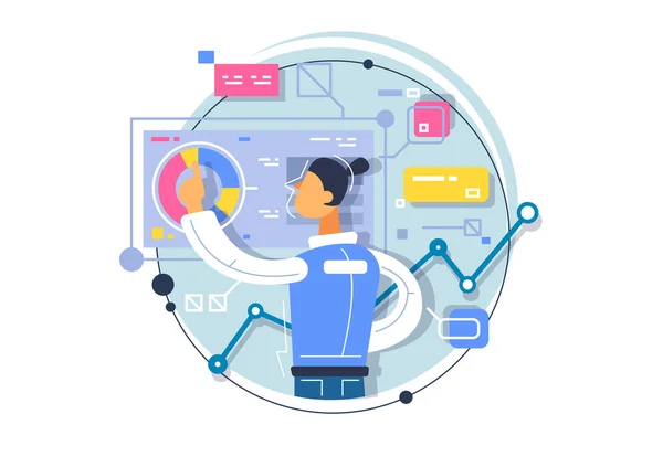 Üzleti analitika, üzleti folyamatok képzése. Alkalmazásfejlesztés a kiterjesztett valóságban. — Stock Vector