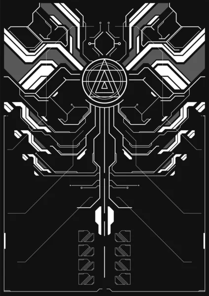 Cartaz futurista cyberpunk. Modelo de pôster Tech Abstract com elementos HUD. Folheto moderno para web e impressão. hacking, cultura cibernética, programação e ambientes virtuais. — Vetor de Stock