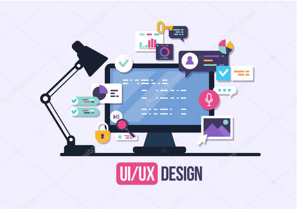 User Interface Design, Application development and UI, UX design. Creative vector illustration.