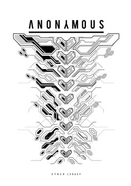 Siber punk fütürist poster. Yüksek çözünürlüklü teknoloji ürünü poster şablonu. İnternet ve baskı için modern broşür. hackleme, siber kültür, programlama ve sanal ortamlar.