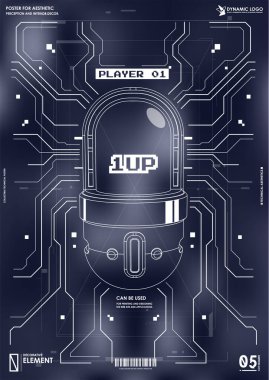 Siber punk fütürist poster. Yüksek çözünürlüklü teknoloji ürünü poster şablonu. İnternet ve baskı için modern broşür. hackleme, siber kültür, programlama ve sanal ortamlar.